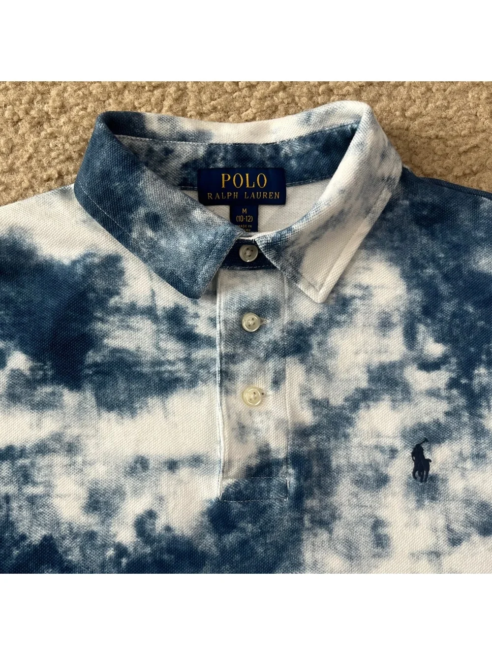 Ralph Lauren Boys Blue Tie Dye Mesh Polo Shirt Size Medium 10-12